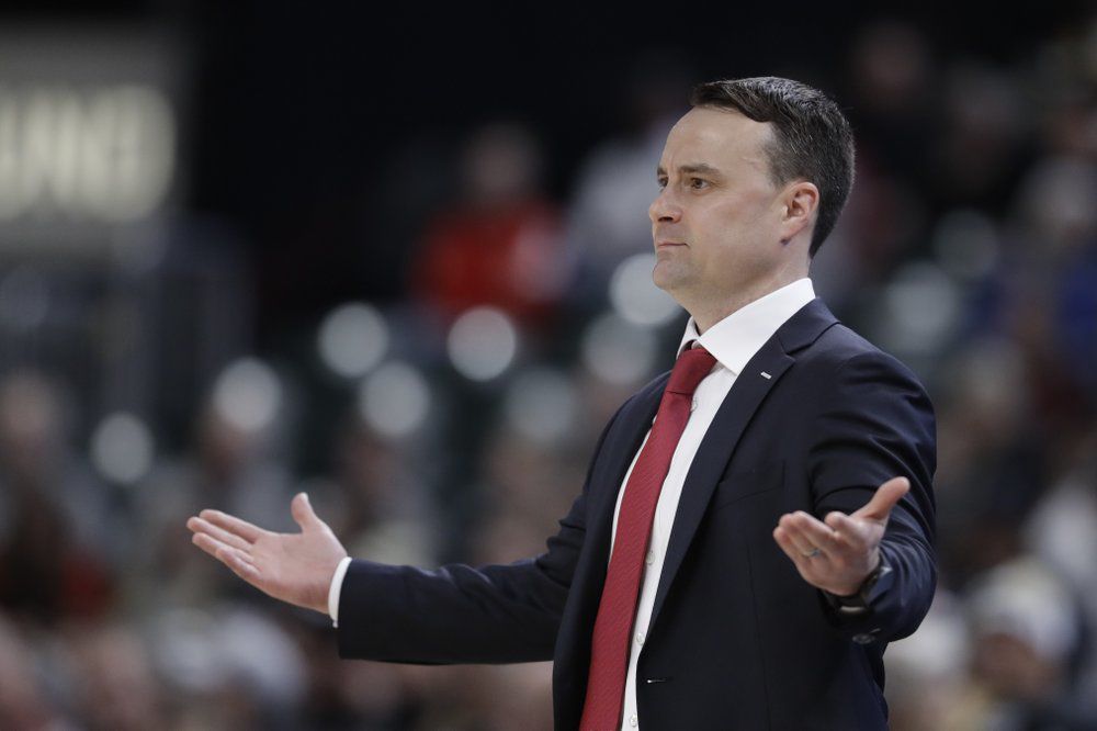 Indiana head coach Archie Miller questions a call